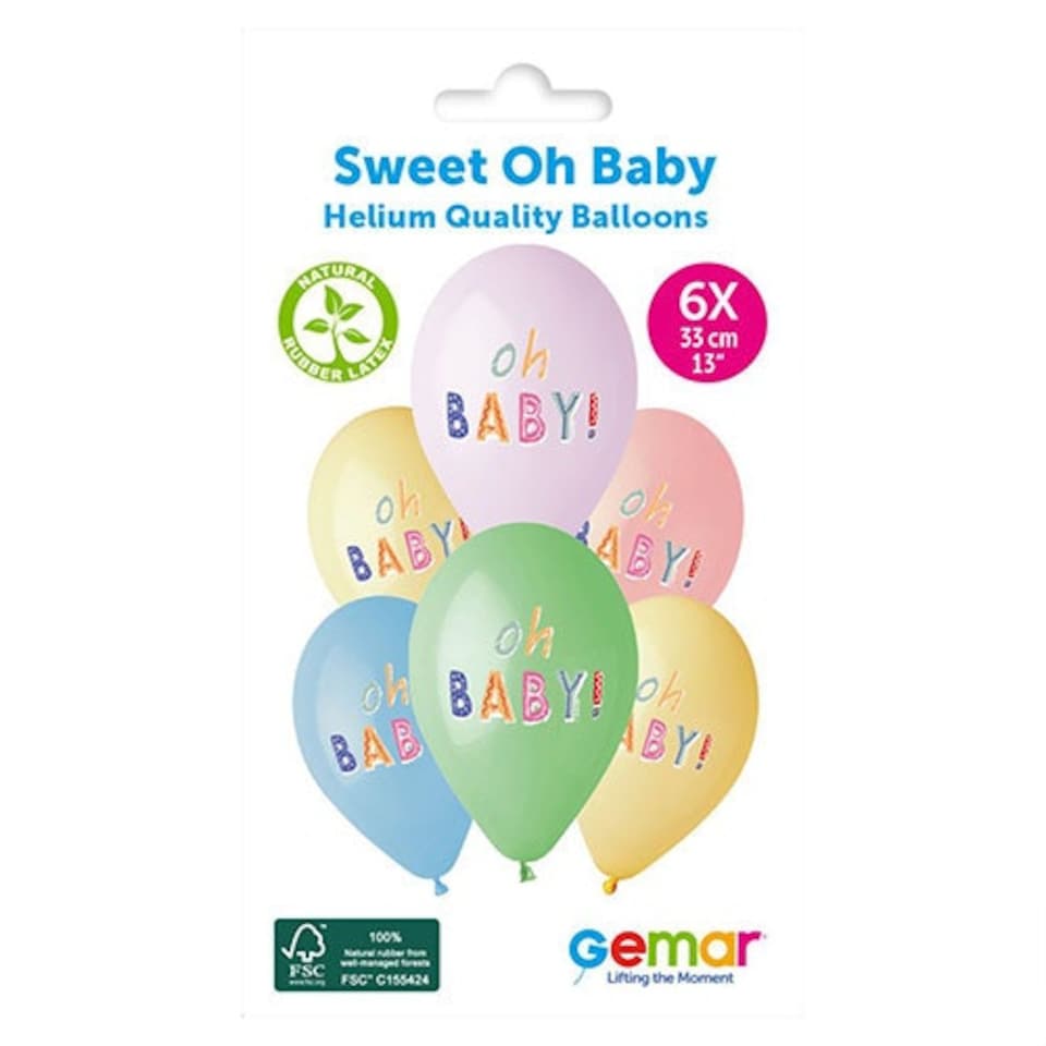 image 1 of Sweet Oh Baby Pastel Latex Balloons 33cm / 13 in - Pack of 6