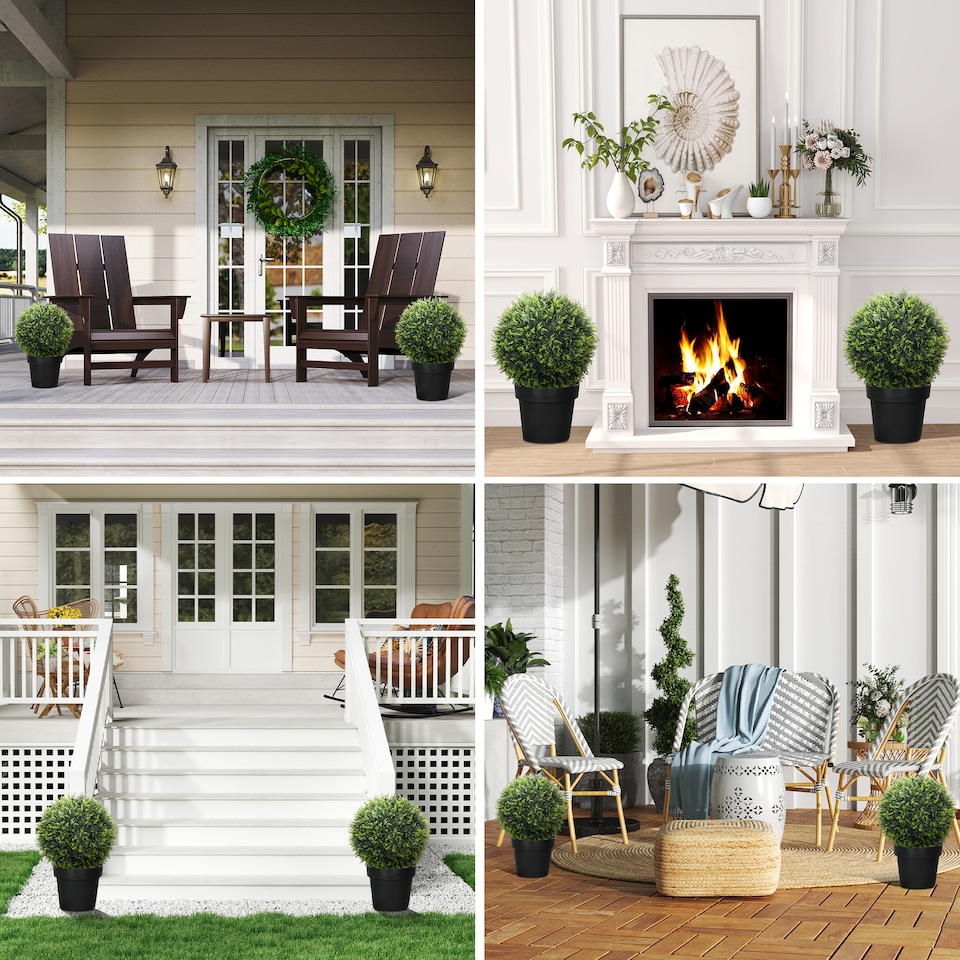 image 1 of HOMCOM Set of 2 Artificial Plant Topiary Balls, UV-protected Fake Decorative Plants, FauPlants for Home Indoor Outdoor Decor, 45cm, Green