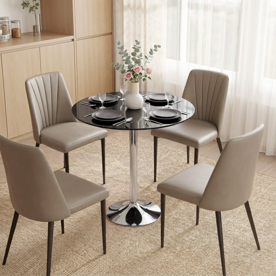 image 1 of HOMCOM Round Bar Table, Dining Table with Tempered Glass Top and Steel Frame
