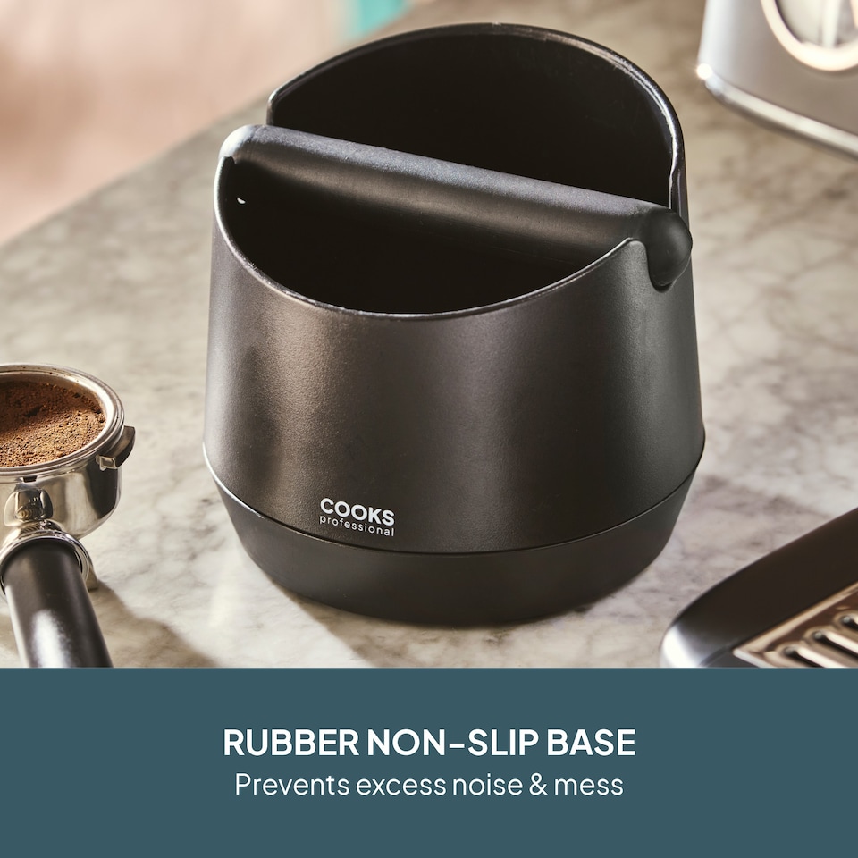 image 1 of Cooks Professional Espresso Knock Box - Coffee Grounds Bin with Non-Slip Base & Removable Silicone Coated Barista Bar