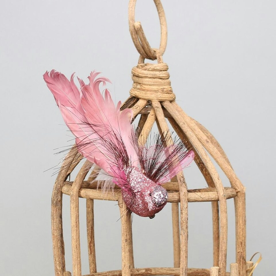 image 1 of Decorative Pink Fantasy Bird With Clip - 15cm