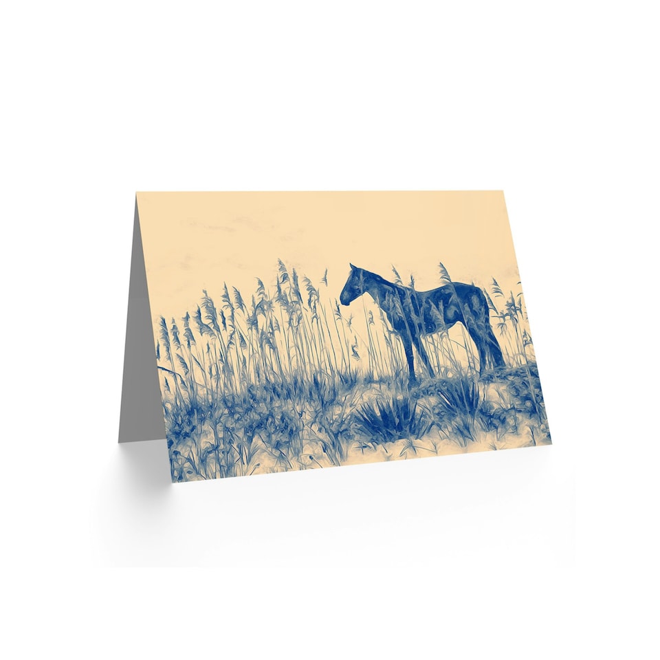image 1 of Horse in Tall Grass Field Nature Landscape Animal Greeting Card