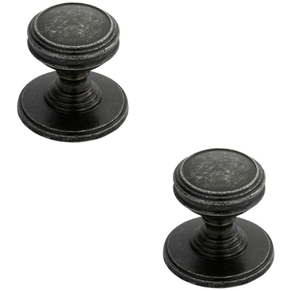 Loops 2x Ringed Tiered Cupboard Door Knob 25mm Diameter Pewter Cabinet Handle