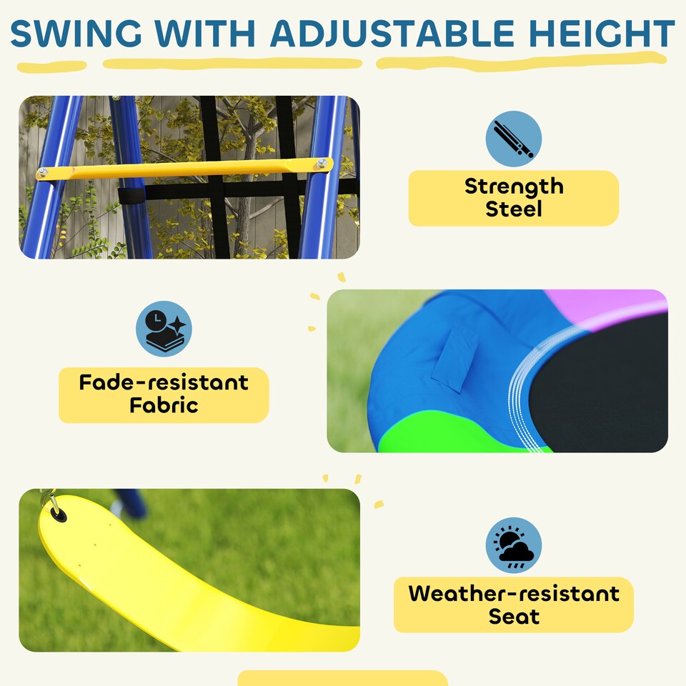 image 1 of AIYAPLAY 6 in 1 Kids Swing Set with 3 Swings, Climbing Net and Ladder