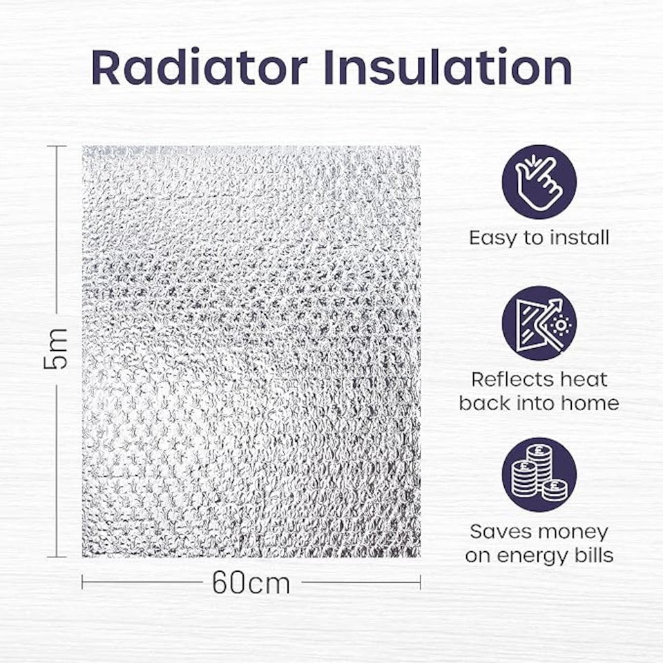 image 1 of Radiator Foil Insulation Roll Reflector Panels - Energy Saving Radiator Heat Deflector for Home Heating | Silver | 5m x 60cm - FOLDED | 1