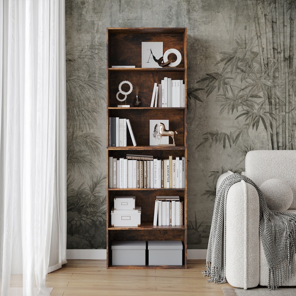 image 1 of Wide 6-Tier Bookcase | Brown | 1