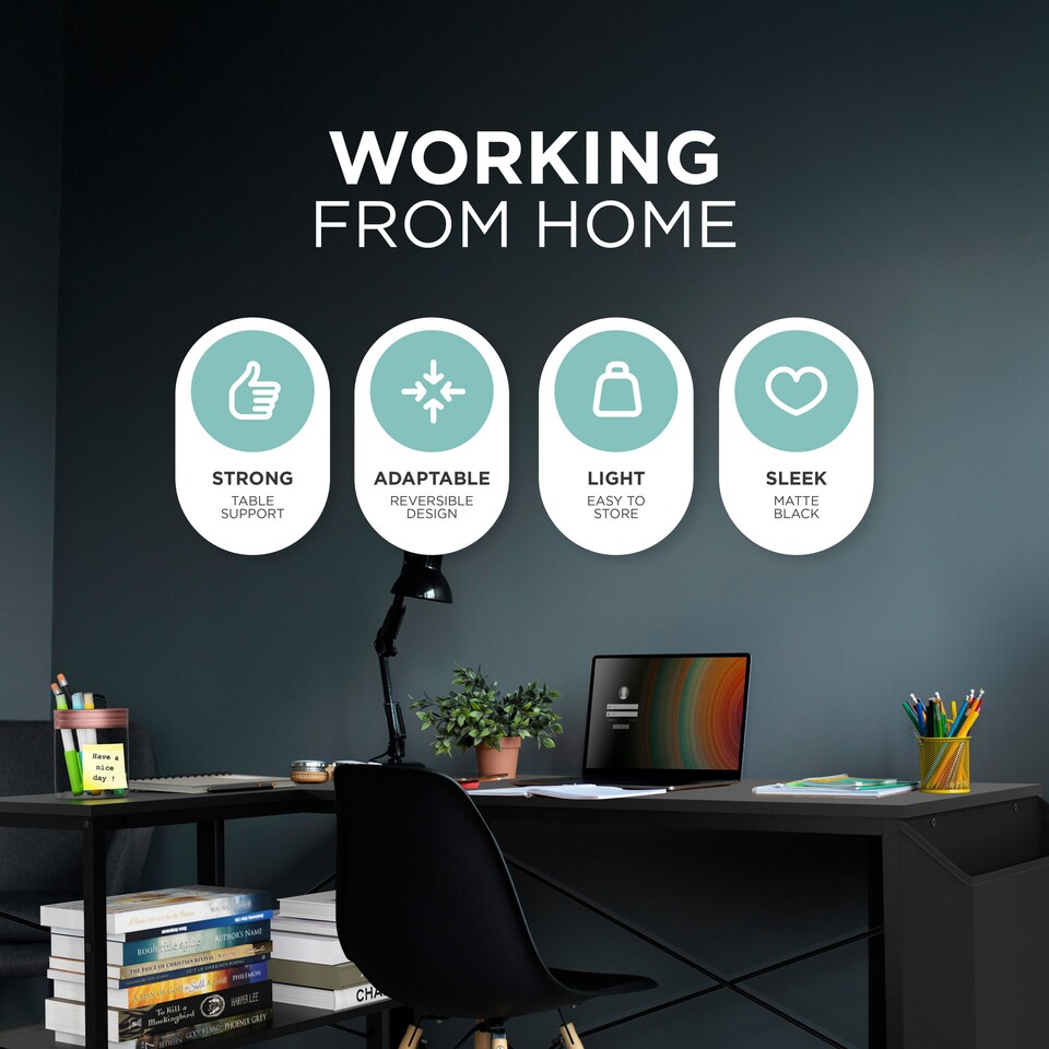 image 1 of DMD Reversible L-Shaped Computer Desk with Storage Shelves | Black