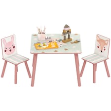 ZONEKIZ Kids Table and Chairs, Children Desk with Two Chairs, Three Piece | Pink
