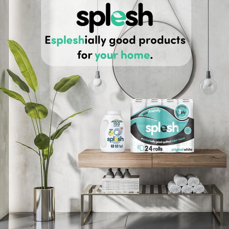 image 1 of Splesh Toilet Paper Original White 3-Ply 24 Rolls with 3in1 Dishwasher Tablets 150W