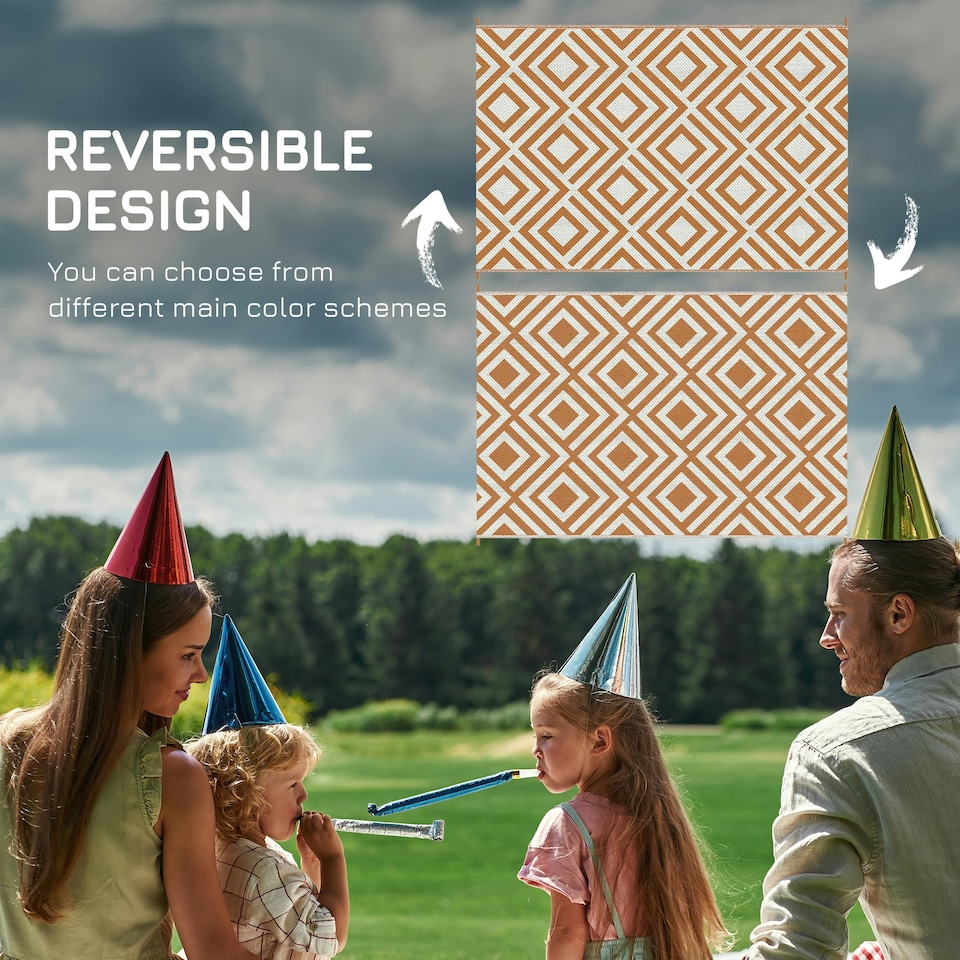 image 1 of Outsunny Reversible Waterproof Outdoor Rug W/ Carry Bag, 182 x 274 cm Brown | Brown