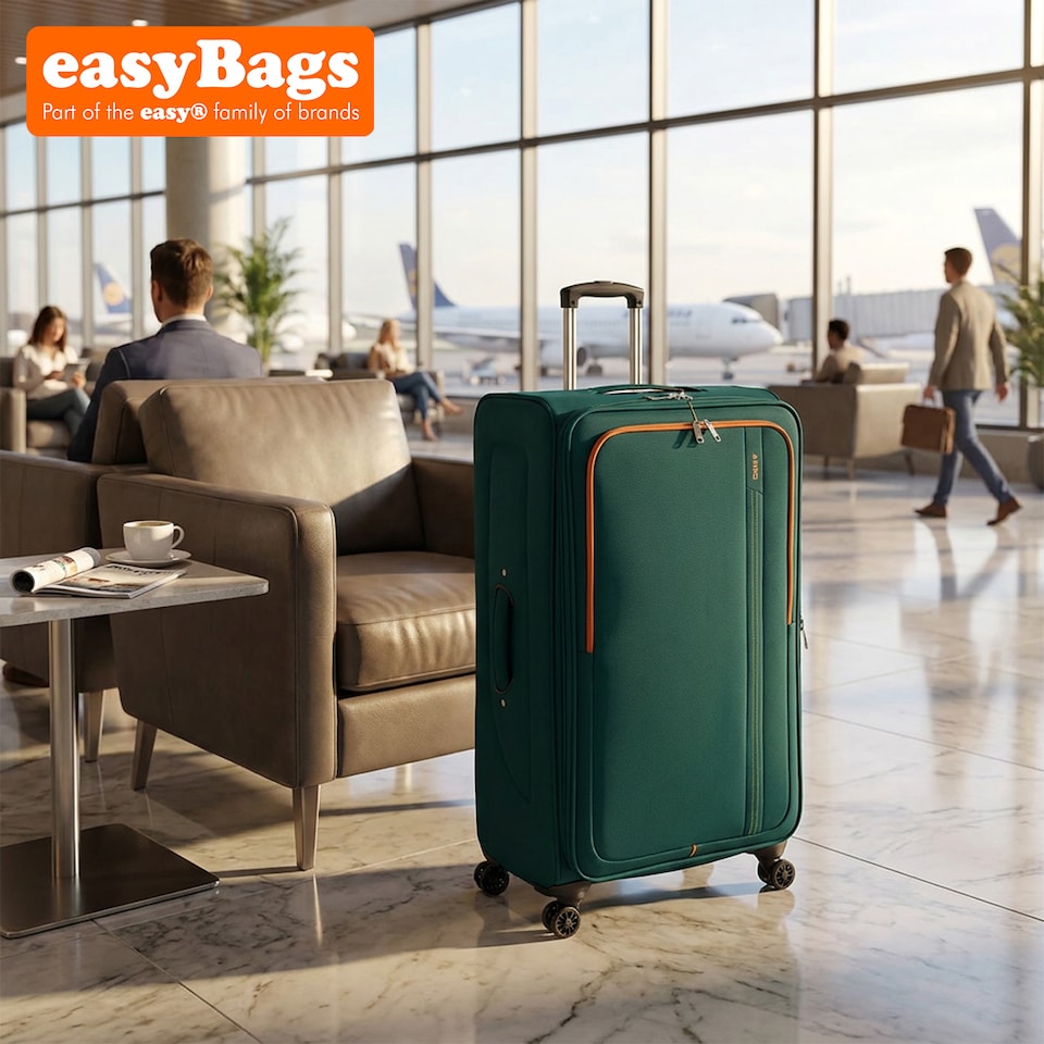 image 1 of 26 inch Soft Shell Suitcase Lightweight Durable and Spacious with 360 Spinner Wheels Peacock Blue Green