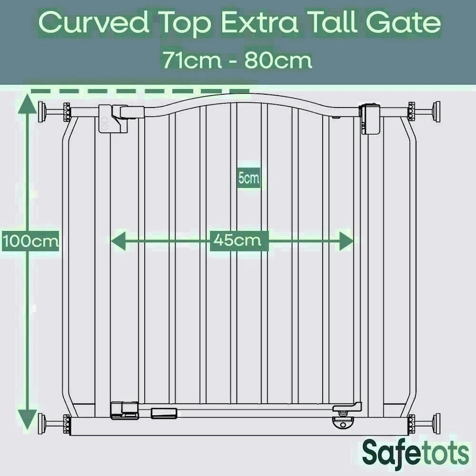image 1 of Bettacare Extra Tall Curved Top Dog Gate, 71cm - 80cm, Matt Black, Extra Tall 100cm in Height, Pressure Fit Pet Gate
