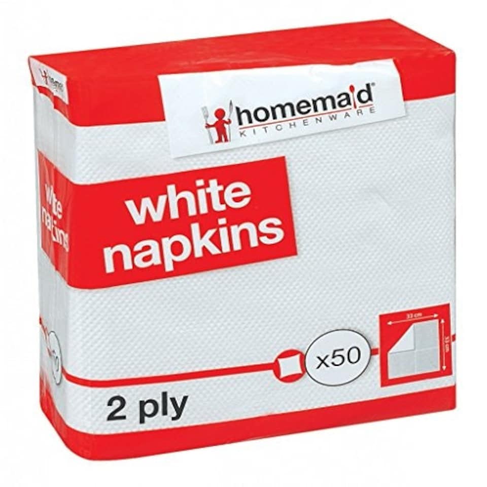 image 1 of Pack of 50 White Napkins 33x33cm 2 Ply
