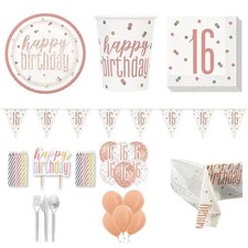 Rose Gold Glitz 16th Birthday 16 Person Deluxe Party Pack