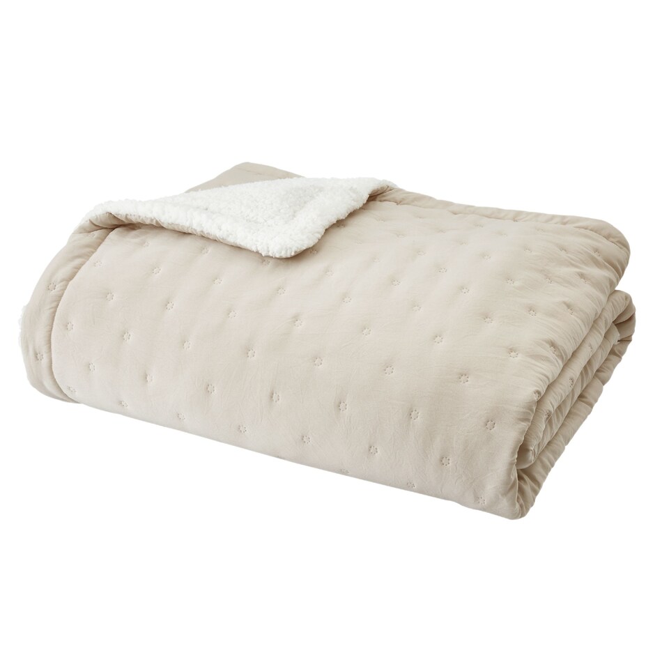 image 1 of Catherine Lansfield Cosy Nori Soft Sherpa Bedspread | Cream | One Size