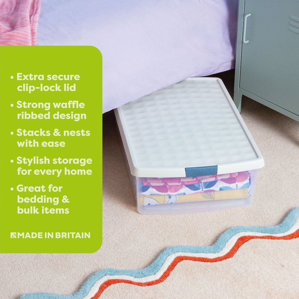 image 1 of Wham Clip 5x 30L Rectangular Plastic Storage Boxes with Clip Lock Lids. Ideal for Home, Office, Toys & More - Clear/Stone | Cream | Stone | 5