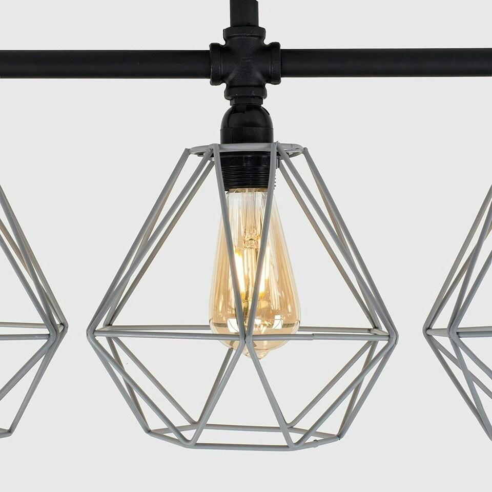 image 1 of ValueLights Luiggi Matte Black Semi-Flush Light with Grey Tapered Shade and E27 Pear LED 4W Warm White 2700K Bulb