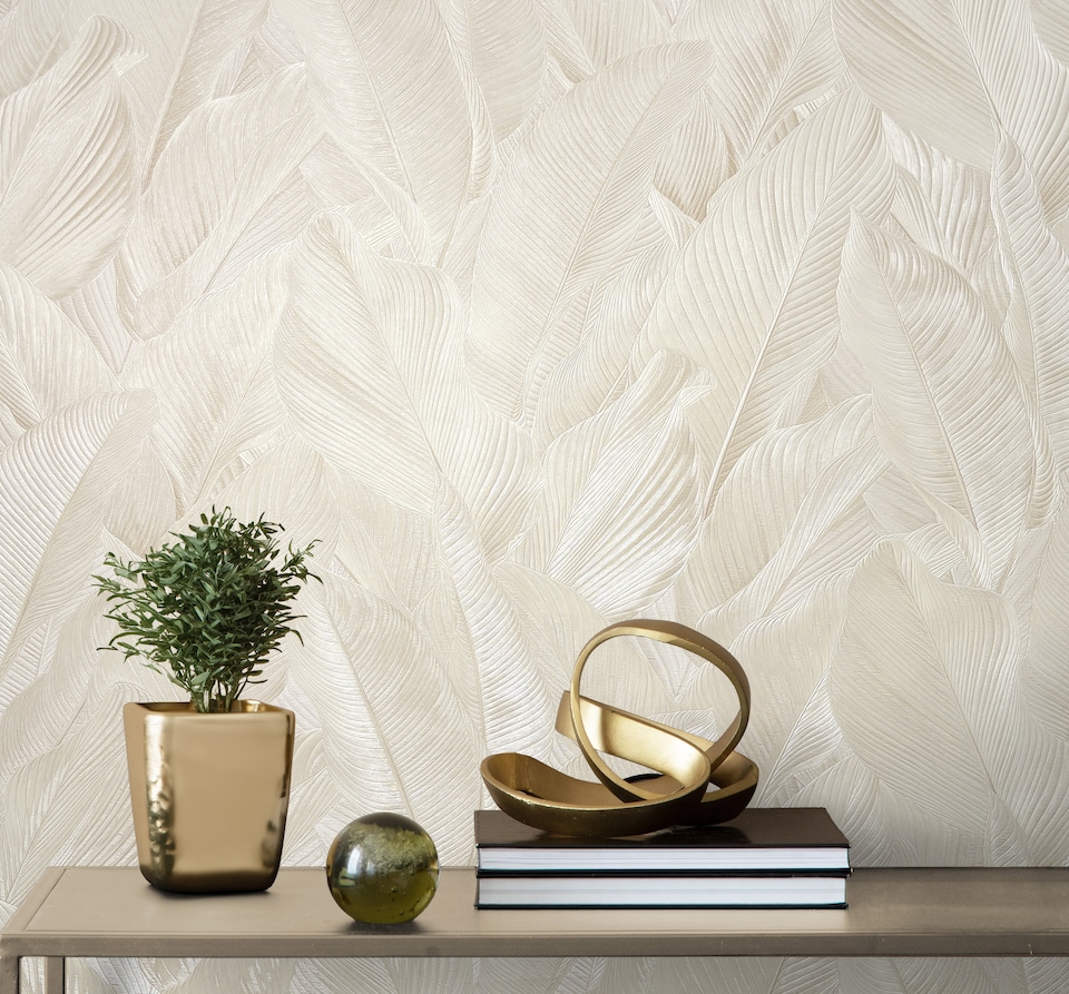 image 1 of Vymura M95686 Gianni Leaf Wallpaper, Stone
