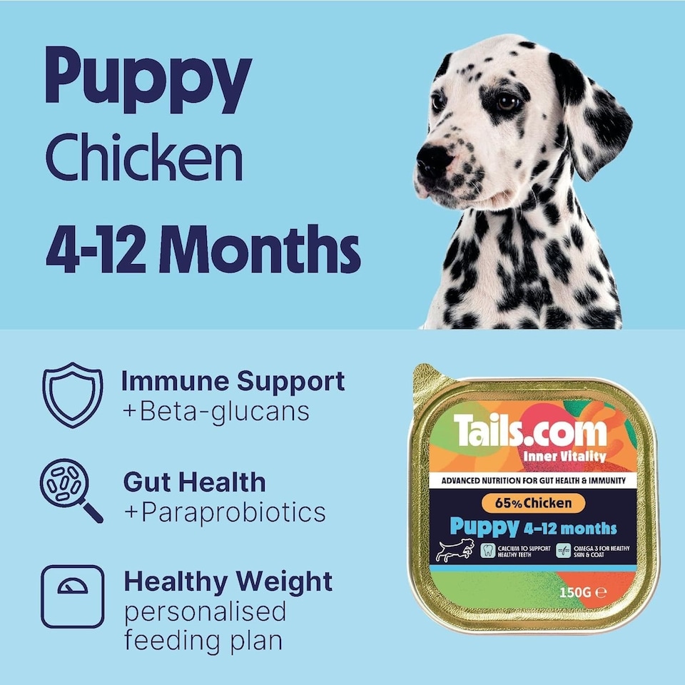 image 1 of Tails.com Inner Vitality Wet Dog Food Alu Tray Puppy Chicken 11 x 150g