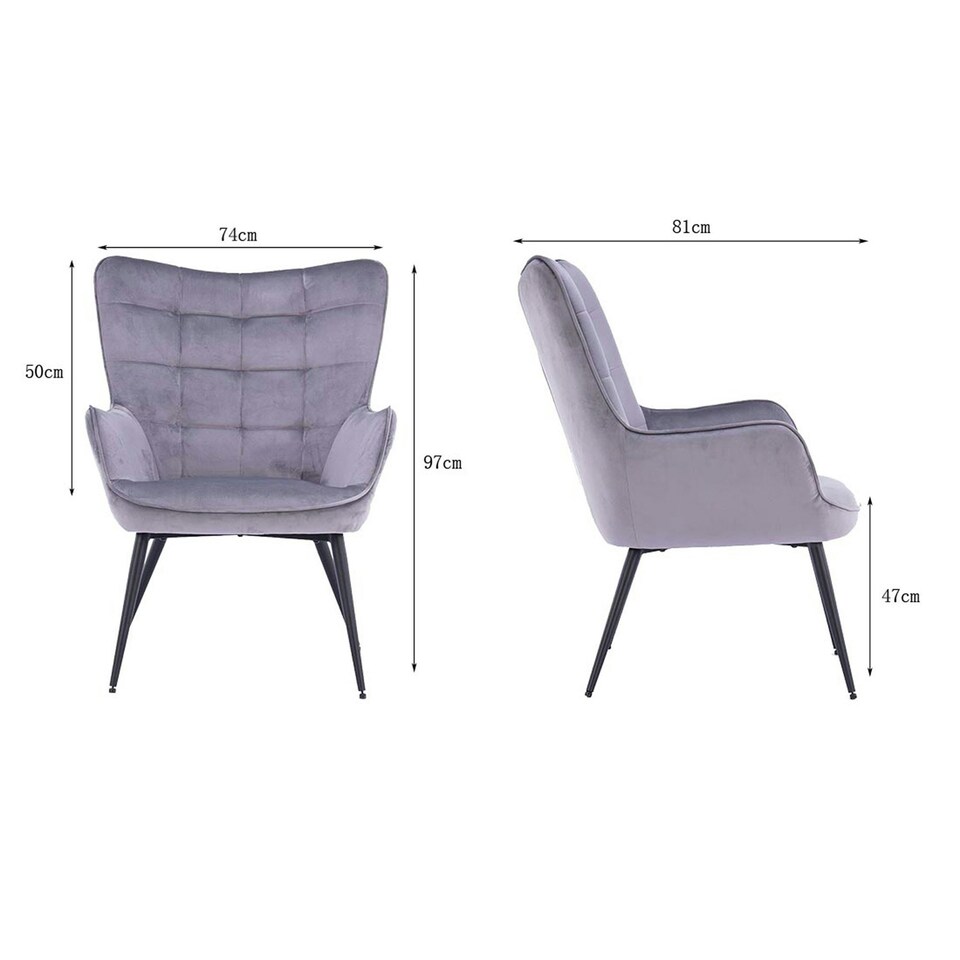 image 1 of Vera Velvet Occasional Living Room Modern Accent Chair (Grey)