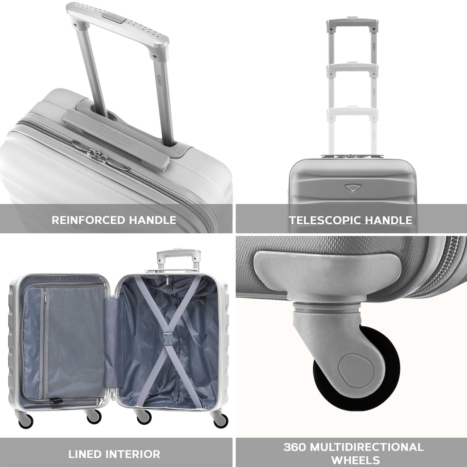image 1 of Flight Knight Suitcase Set, Large Suitcase, Extra Large Suitcase, Cabin Suitcase 55x40x20cm - 60+ Airlines Approved - EasyJet, Jet2, Ryanair Priority Carry On | Silver | Silver | Large
