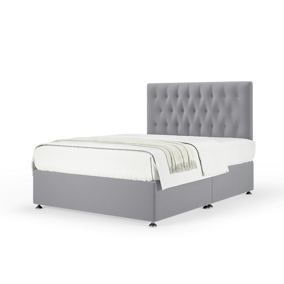 image 1 of Signature Platinum 2000 Pocket Sprung Silver Plush Velvet Divan Set And Lona Headboard Super King