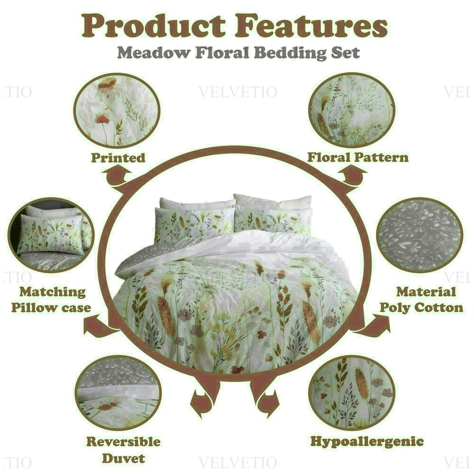 image 1 of Meadow Floral Printed Duvet Cover Set Reversible Polycotton Beddings Multi | King