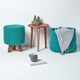 image 6 of Homescapes Teal Green Tall Cotton Knitted Footstool on Legs