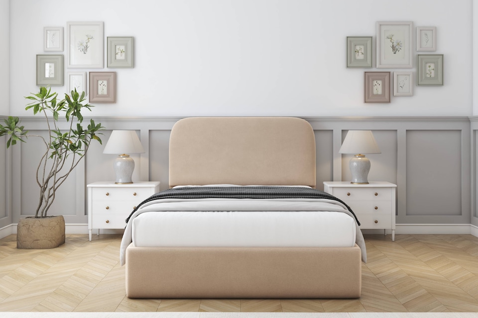 image 1 of Sloomy Belvoir Pebble Plush Bed Frame With 45" Upholstered Headboard 2'6 Small Single