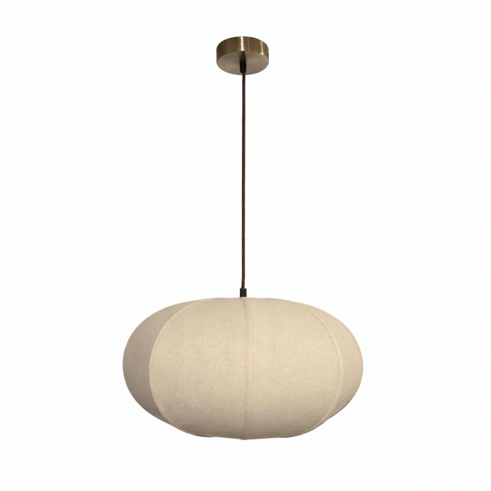 image 1 of CGC LIBBY Large Oatmeal Rounded Stretch Linen Fabric Lampshade