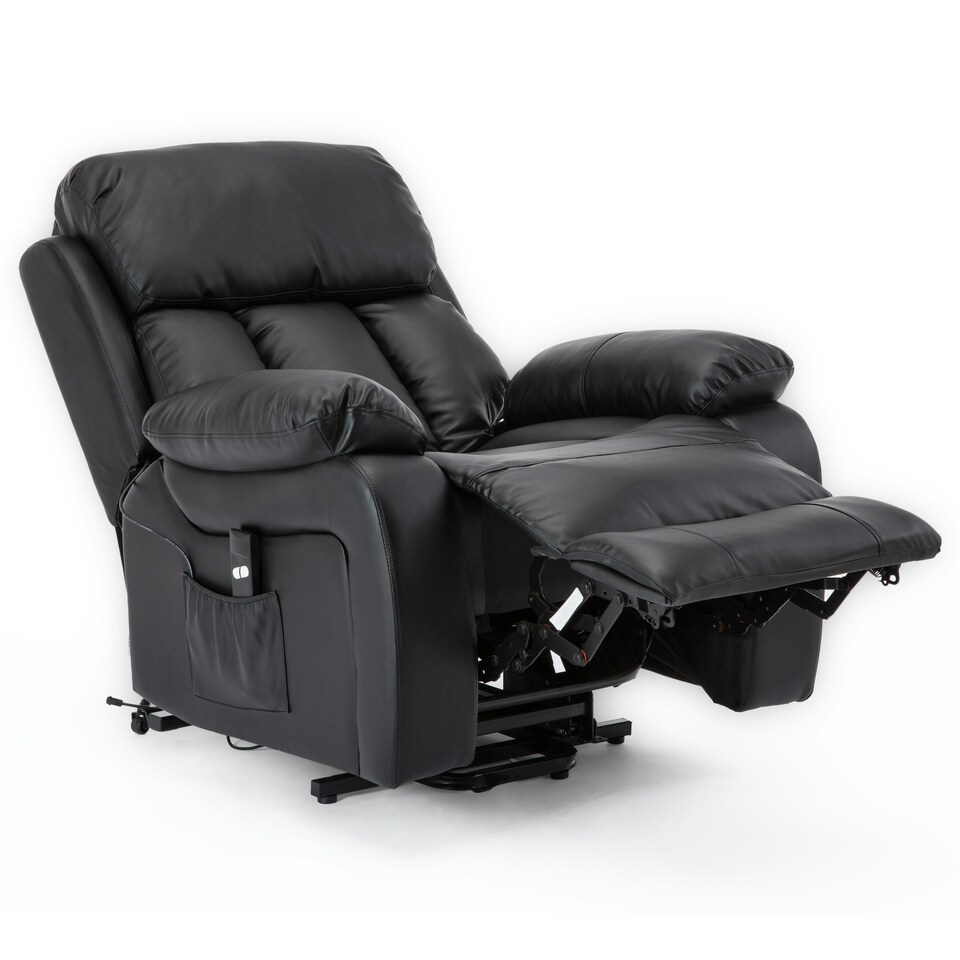 image 1 of Chester Single Motor Rise Recliner Bonded Leather Heat & Massage Chair (Black)