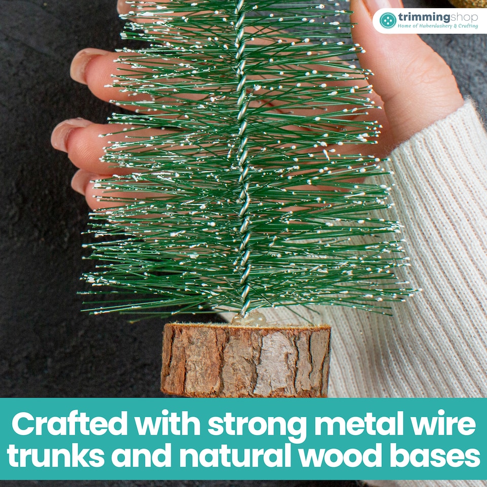 image 1 of Miniature Christmas Trees with Wooden Base for Xmas Village - 4pcs