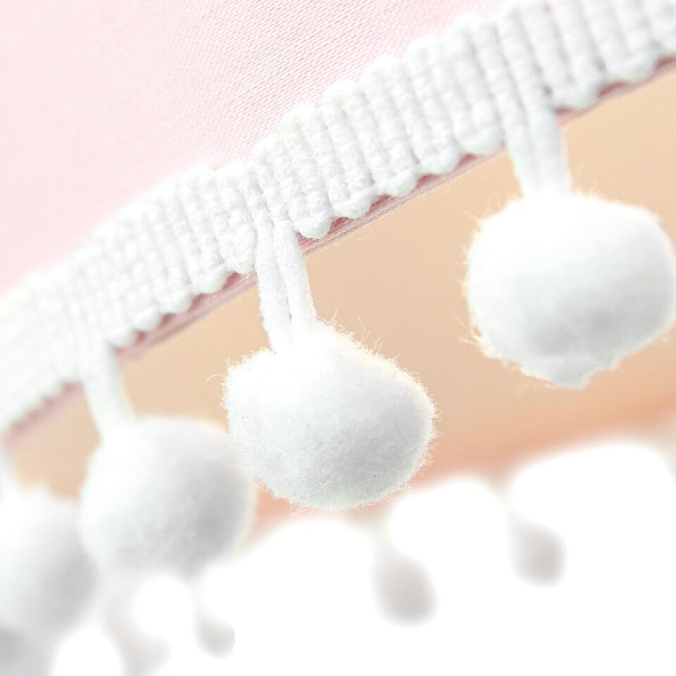 image 1 of Cute and Modern Pink Cotton 10" Lamp Shade with Small White Woolly Pom Poms | Pink | Pink | 1