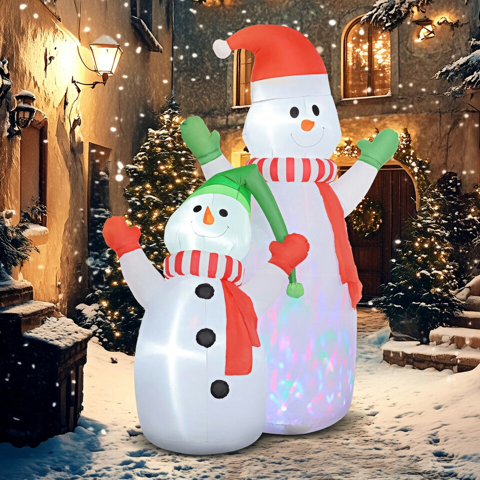 image 1 of Outsunny 8FT Christmas Inflatable Snowman with Rotating Colorful LED Light