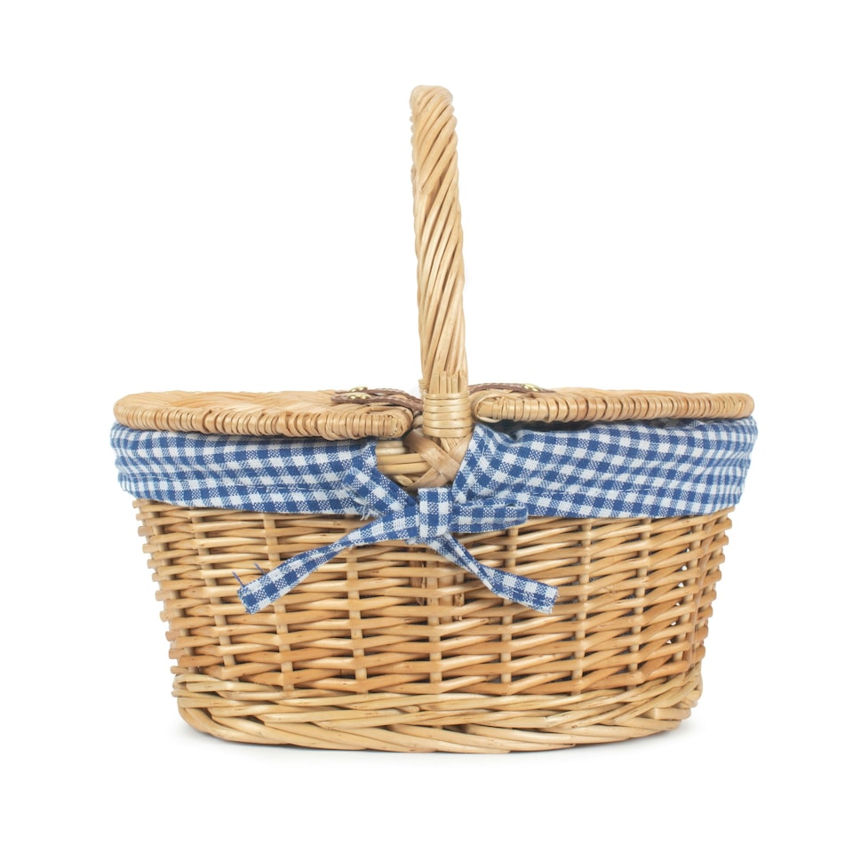 image 1 of Wicker Child's Oval Lined Lidded Picnic Basket | Brown | Brown | One Size