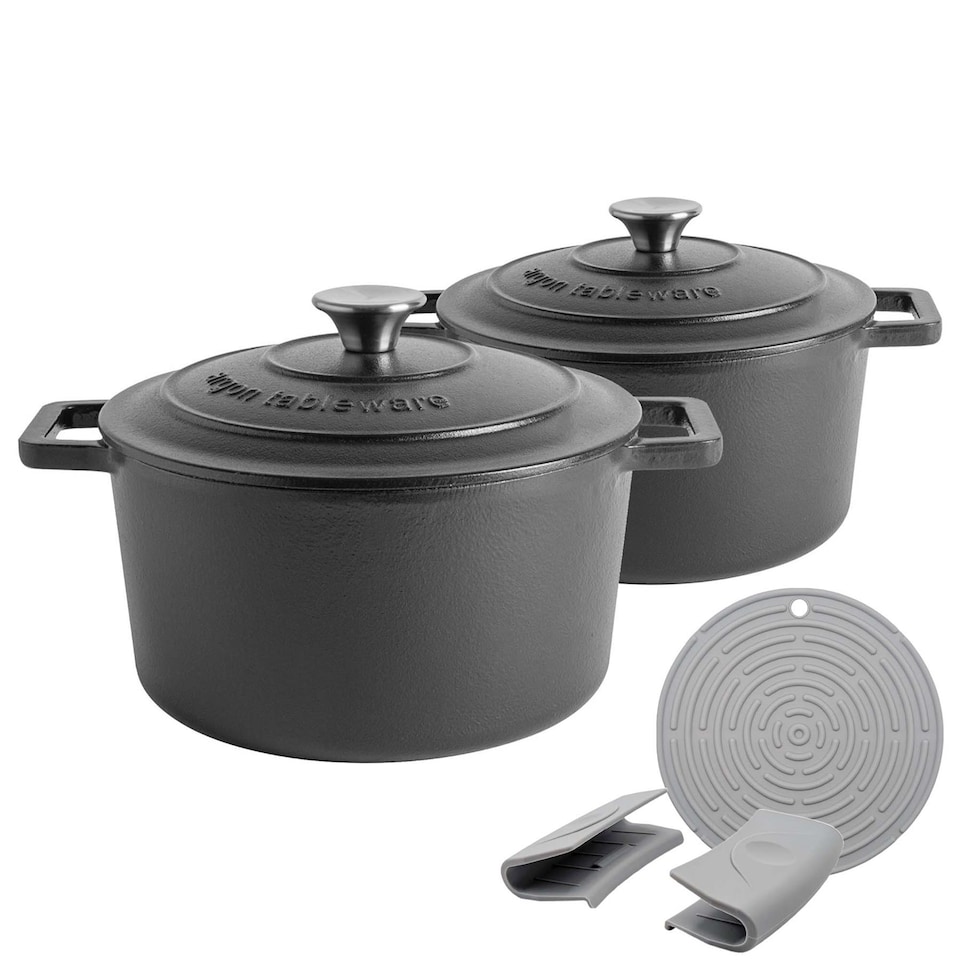 image 1 of Argon Tableware 4.5L Round Cast Iron Casserole Dish with Self-Basting Lid - 4.75QT Dutch Oven Roasting Dish Pot | Black | Matt Black | 2