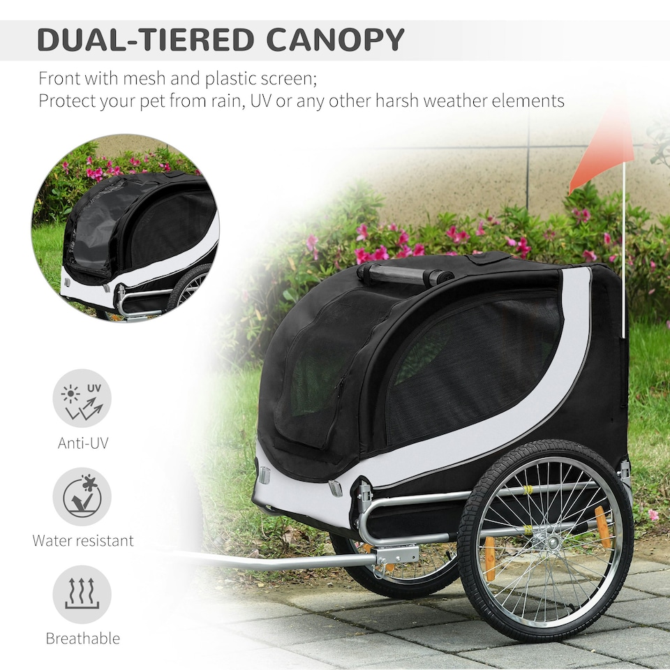 image 1 of PawHut Pet Stroller Dog Jogger Folding Bike Cargo Trailer Carrier Bicycle Black