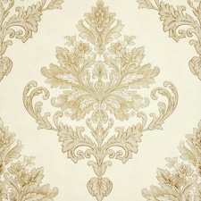 Sample of Jasmine Damask wallpaper in cream and metallic gold Multi