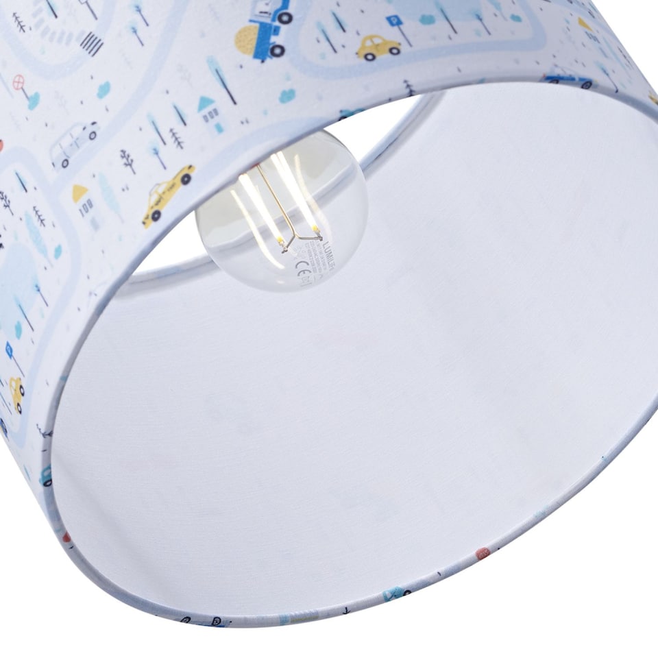 image 1 of Children's Play Village Lamp Shade - Town City Car Roads Map with Cars & Trucks | Multi | Multi-Colour | 1