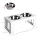 image 7 of PawHut Raised Dog Bowls Pet Feeder Raised Elevated Stainless Steel Food White