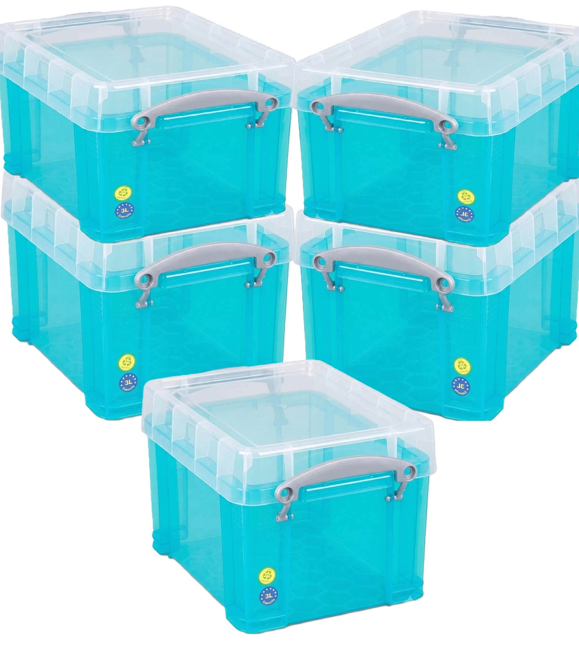 Really Useful Plastic Storage Box 3 Litre Transparent Blue Pack of 5