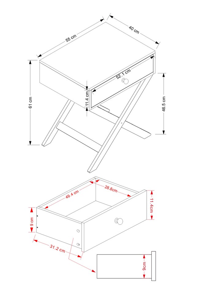 image 1 of Options 1 Drawer X-Frame Bedside Table - Painted Finish, Polished Metal Handle | White | White | One Size | 1