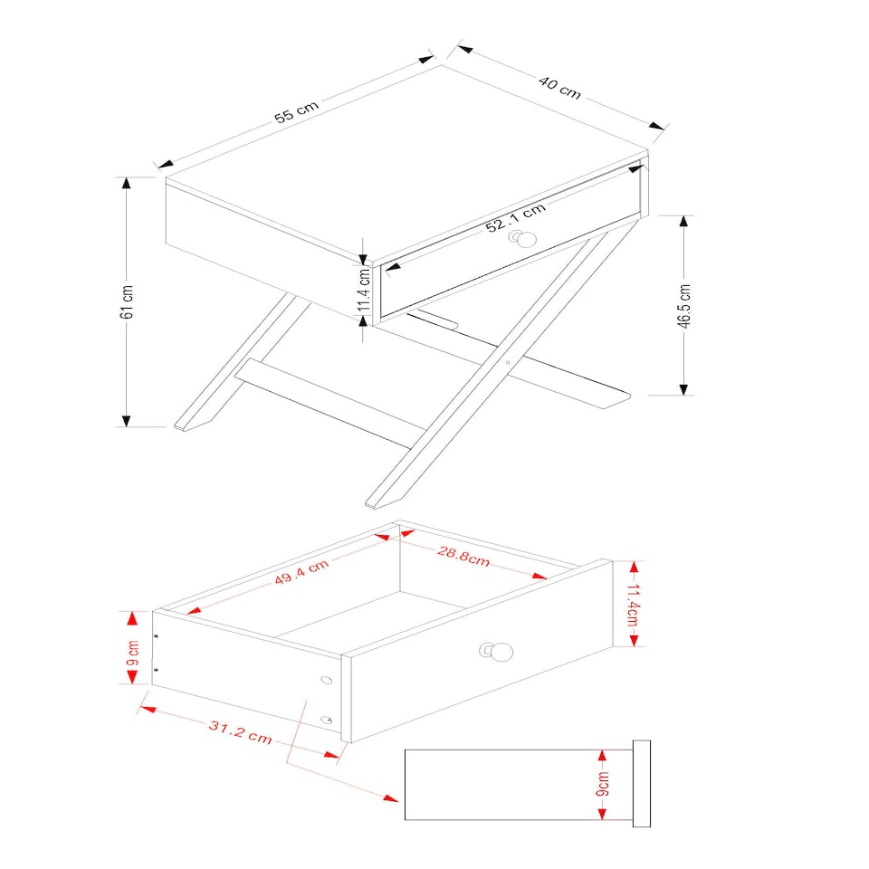 image 1 of Options 1 Drawer X-Frame Bedside Table - Painted Finish, Polished Metal Handle | White | White | One Size | 1
