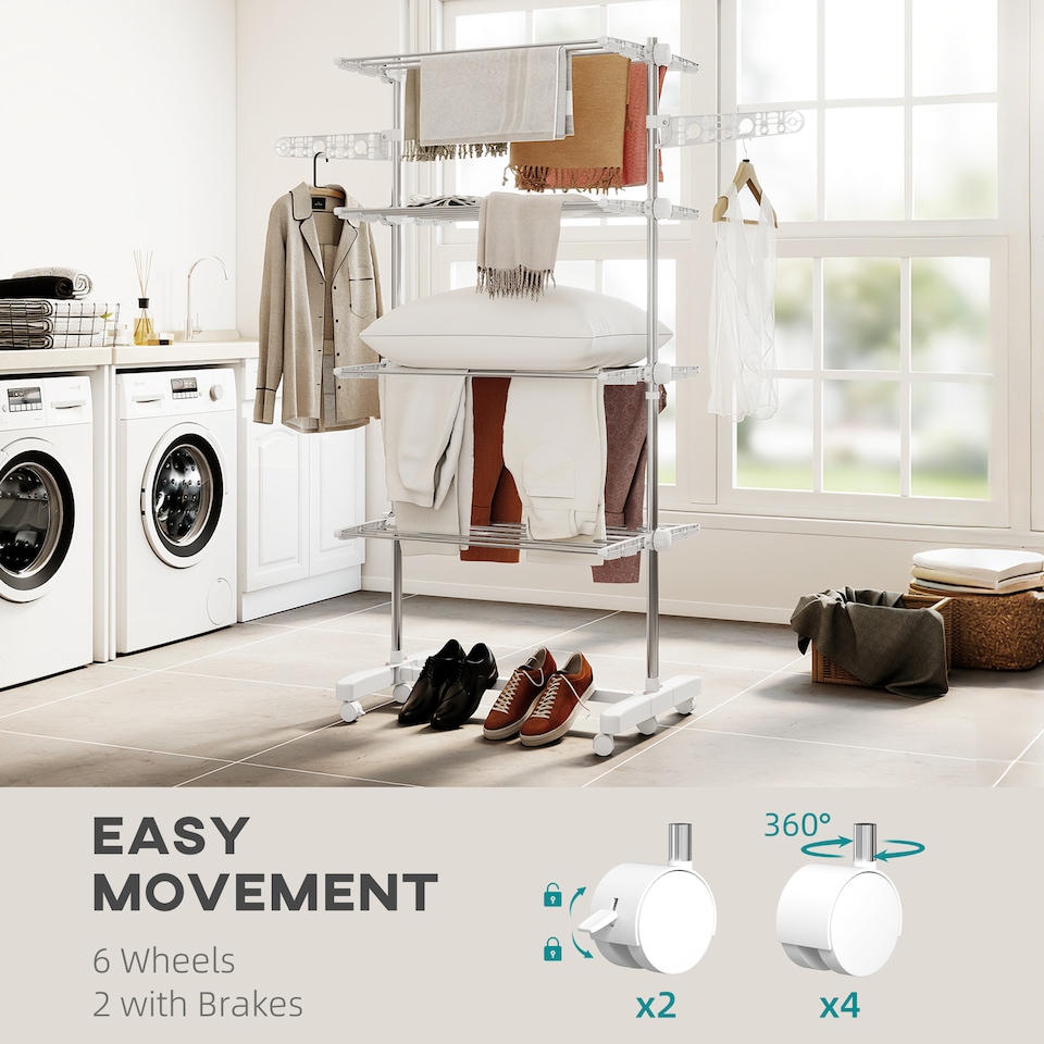 image 1 of HOMCOM 4-Tier Large Clothes Airer Stainless Steel Clothes Drying Rack White