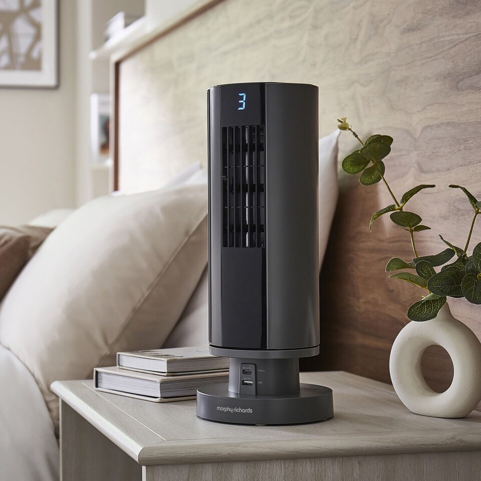 image 1 of Air Flex 14 Tower Fan with Built In Device Charger Grey