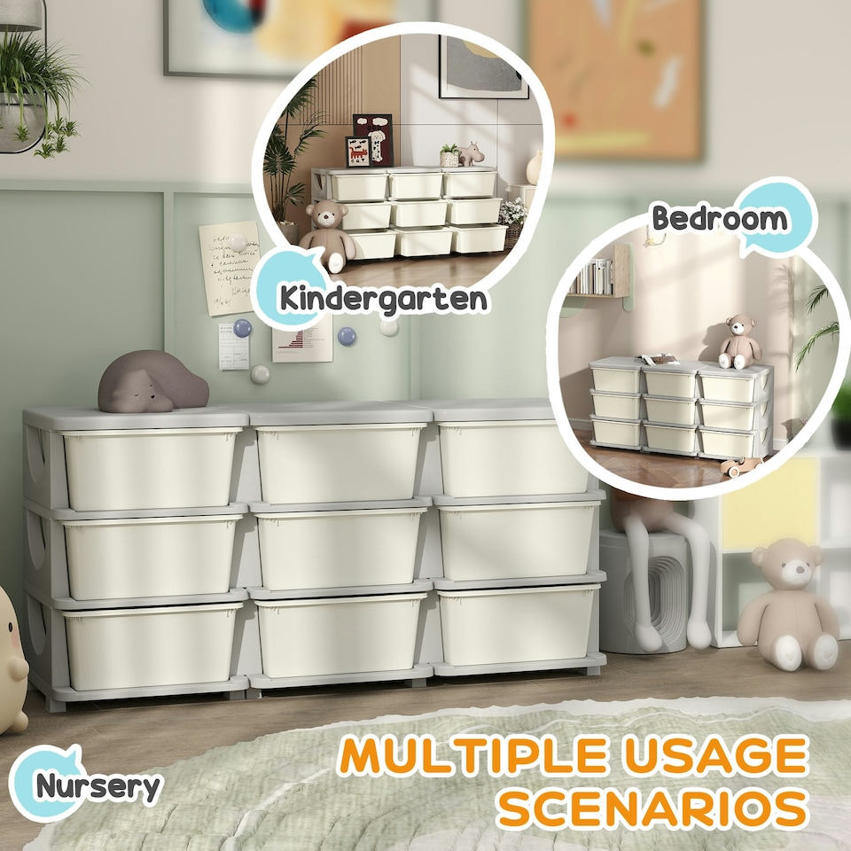 image 1 of HOMCOM Kids Storage Units with Drawers 3 Tier Chest Dresser Tower Cream | 113 x 37 x 56.5 cm
