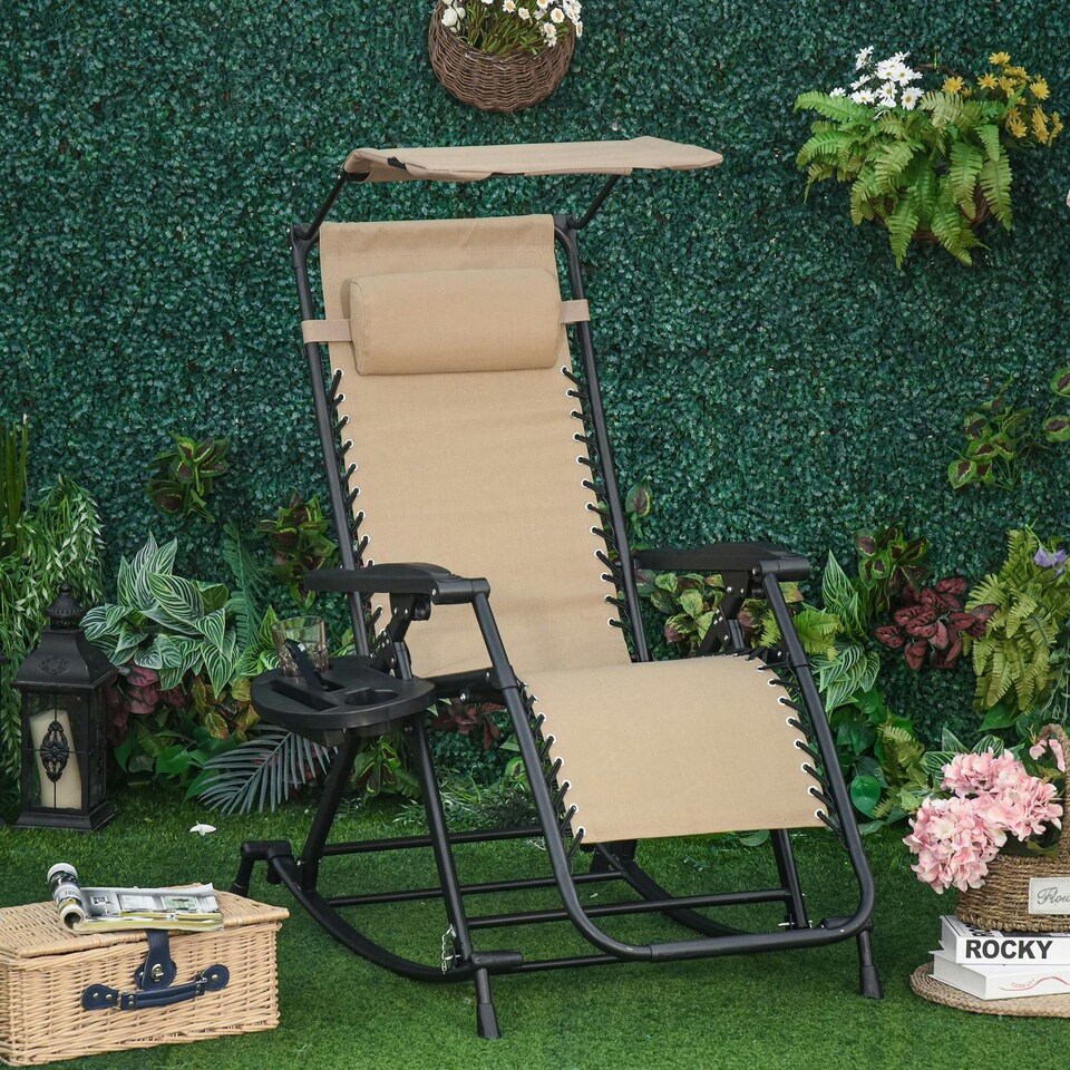 image 1 of Outsunny Folding Recliner Chair Outdoor Lounge Rocker Zero-Gravity Seat