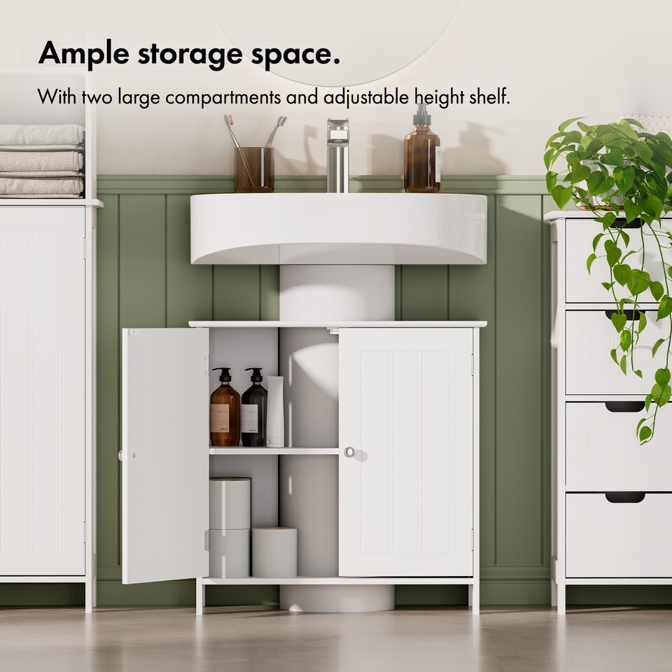 image 1 of Vonhaus Holbrook White Under Sink Bathroom Cabinet
