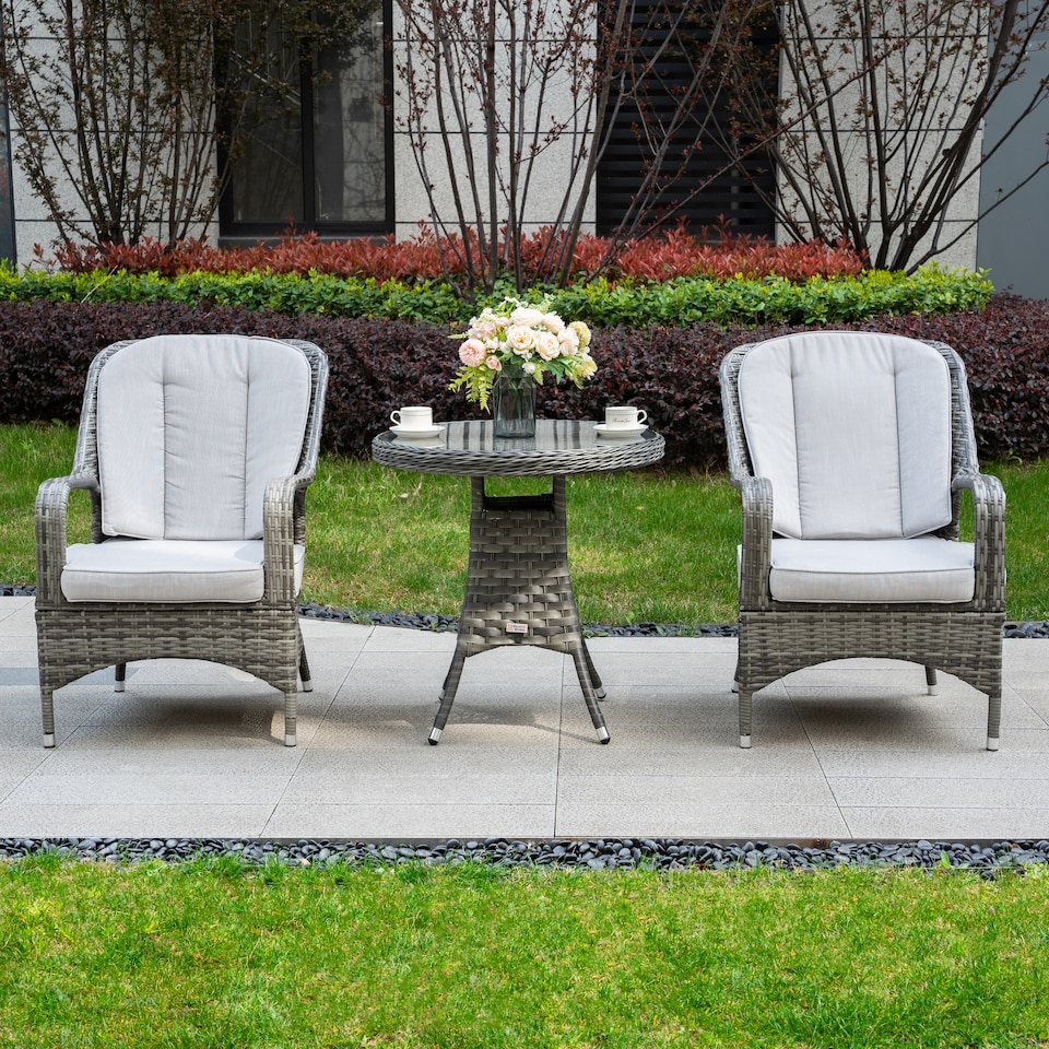 image 1 of Direct Wicker Garden Aluminum Rattan Bistro Set, Round Table and 2 Armchairs