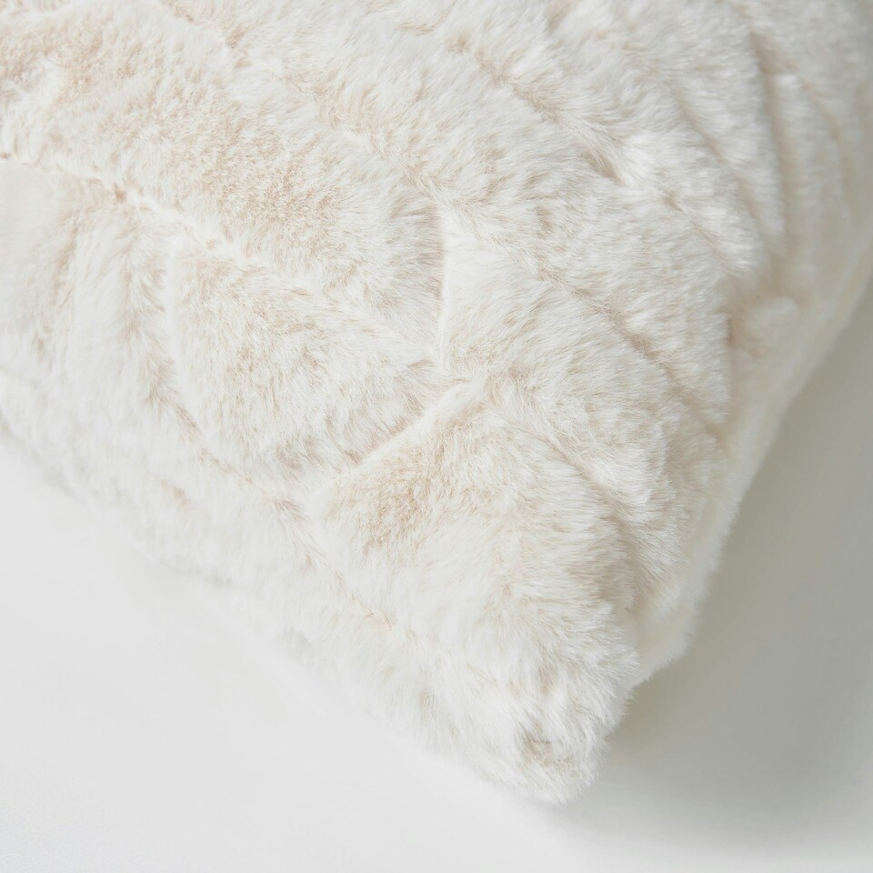 image 1 of BHS Luxury Embossed Rabbit Faux Fur Cushion, Cream Cream | Cream